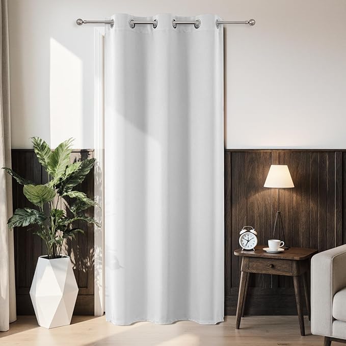 Joydeco Blackout Door Curtain for Doorway Privacy 78 Inches Long, Grommet Closet Curtain for Open Closet, Room Divider for Bedroom Living Room (Greyish White, 40Wx78L, 1 Panel)
