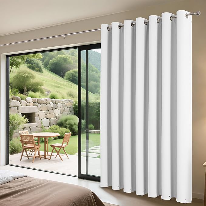 Joydeco Blackout Patio Sliding Door Curtains 84 Inches Long, Grommet Privacy Room Divider Curtains, Extra Wide Thermal Blackout Drapes for Bedroom Living Room (Pure White, 60Wx84L, 1 Panel)