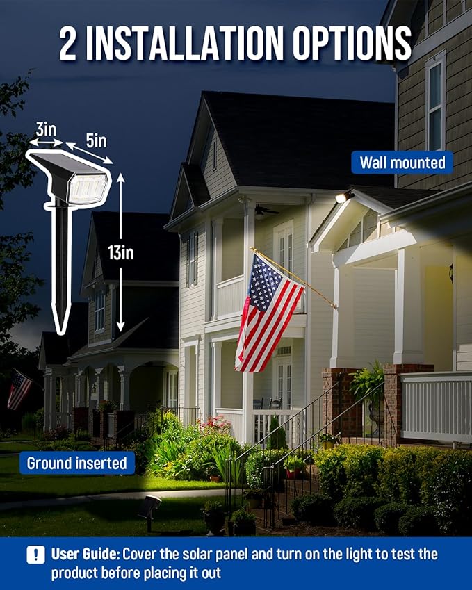 Solar spotlights Outdoor 63 LED 3 Lighting Modes, IP65 Waterproof Lighten Yard Garden House Garage Pathway for Christmas Decorations-8 Pack