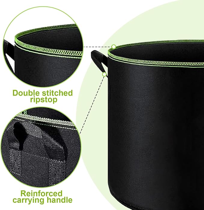 6-Pack 5/7/10 Gallon Grow Bags - 300G Heavy Duty Aeration Fabric Pots with Handles,Thickened Nonwoven Planter Bags for Vegetables Flowers Fruits