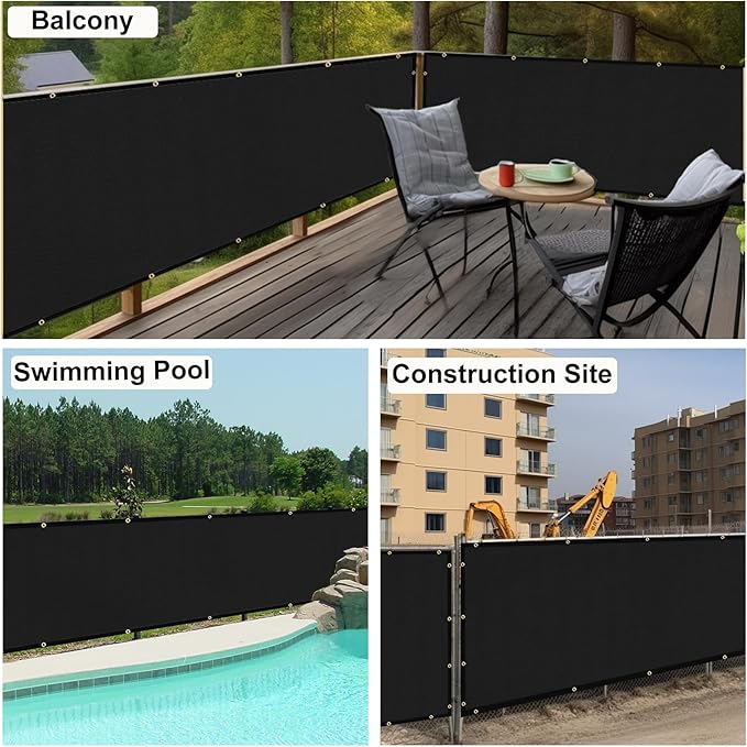 UPGRADE Privacy Fence Screen 4'x6' Black Outdoor 90% Visibility Blockage 170 GSM Mesh Shade Cover Panels for Backyard,Balcony,Home Decoration with Zip Ties,Customized Avaliable