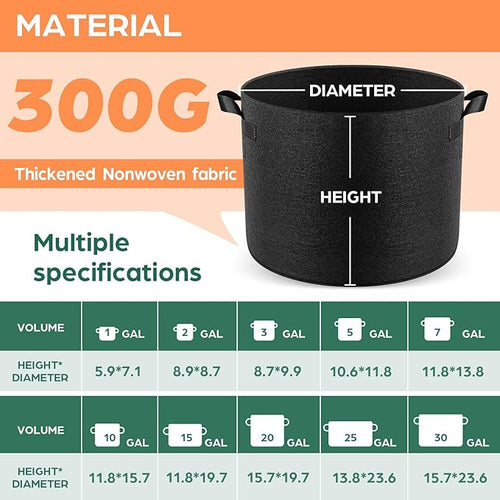 10 Pack 7 Gallon Grow Bags, Thickened Nonwoven Fabric Planter Pots with Handles, Heavy Duty 300G Garden Pots for Tomato, Potato and Vegetable