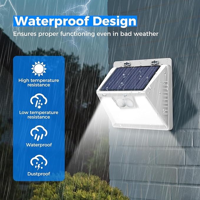 Peasur Solar Lights Outdoor Waterproof, 24Pack 140LED Bright Motion Sensor Security Lights 3 Modes, Solar Powered Fence Wall Light for Garden Yard Outside(Cool White)