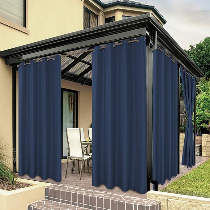BONZER Outdoor Curtains for Patio Waterproof Thick Privacy Grommet Light Filtering Outside Curtains for Porch Pergola Gazebo Deck, 1 Panel, 84W x 84L inch, Navy