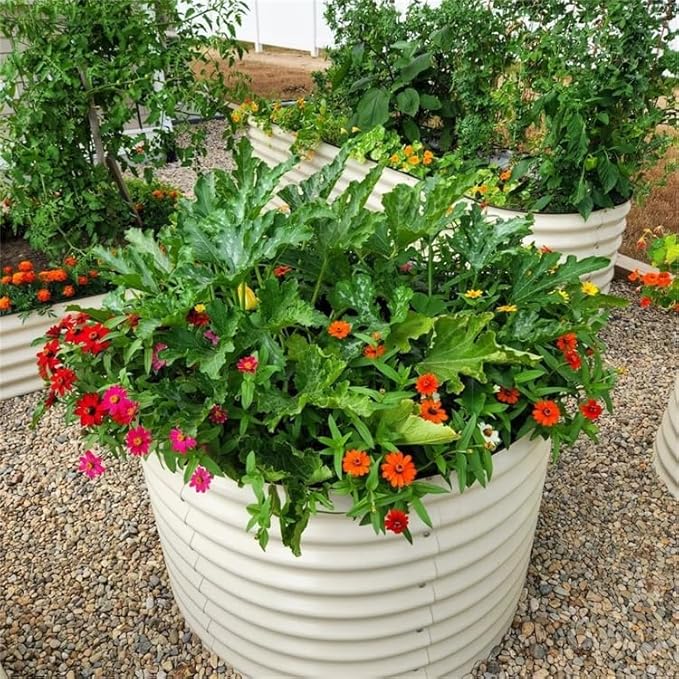 Vego garden 32" Tall 42" Round Raised Garden Bed Raised Bed Planter Box for Vegetables Flowers Patio-Pearl White