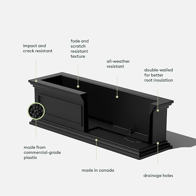 Veradek Brixton Window Box Plastic Planter - Large Rectangular Planter for Outdoor Balcony/Windowsill | Crack-Resistant All-Weather | Classic Estate Design for Flowers, Herbs, Succulents