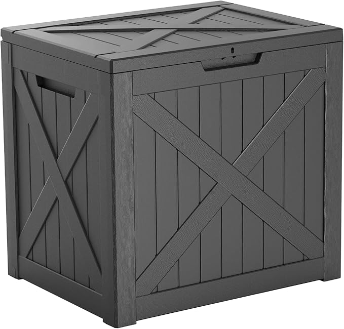 32 Gallon X Patten Outdoor Storage Box Weather Resistant UV Protection Waterproof Resin Deck Box for Garden, Patio, Porch, Delivery(Black-X)
