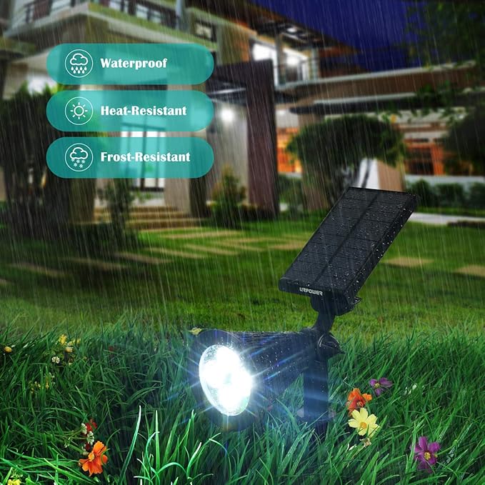 URPOWER Solar Spot Lights - 2-in-1 Waterproof Landscape Spotlights, Dusk-to-Dawn Solar Powered Outdoor Lights for Garden, Yard, Pathway (2 Pack)