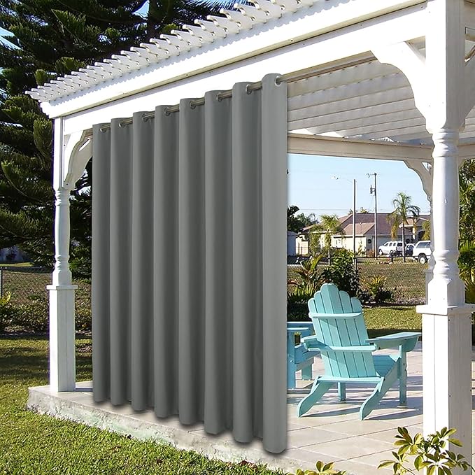 BONZER Outdoor Curtains for Patio Waterproof Thick Privacy Wide Grommet Light Filtering Outside Curtains for Porch Pergola Gazebo Deck, 1 Panel, 110W x 84L inch, Grey