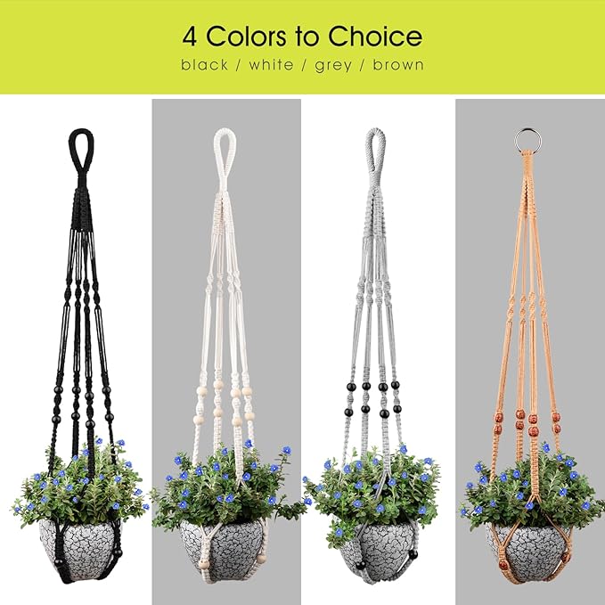 RIFNY Macrame Plant Hanger for 5 to 10 Inch Plant Pots, 35 Inch Indoor Handmade Woven Rope Hanger Kits with Hooks and Wood Beads, Hanging Planter Basket Holder for Boho Home Decor (Black, 3 Pack)