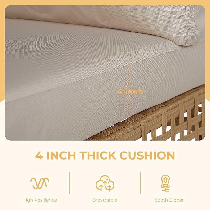 Grand patio 10-Piece Wicker Patio Furniture Set, Boho Outdoor Conversation Set Sectional Sofa with Water Resistant Beige Thick Cushions and Coffee Table, Cream