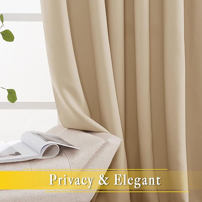 NICETOWN Sliding Door Curtain Panel Room Darkening Window Treatment, Blackout Patio Door Panel Privacy Thermal Insulated Drapes for Living Room (1 Panel, Biscotti Beige, W80 x L108)