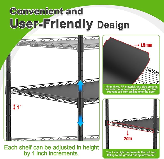 Abimars 5-Tier Greenhouse with Grow Light, Shelf Height Adjustable Metal Plant Shelf with PVC Cover and Wheels, Includes 5-Pack 2900K Full Spectrum Plant Lights, 21x49x80inch