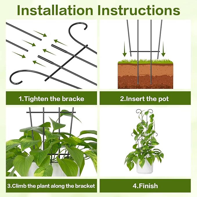 Larger 23.6in Plant Trellis for Climbing Plants Indoor Outdoor, 4 Pack Expandable Metal Trellis for Potted Plants - Sturdy Rustproof Plant Support for Pothos Ivy Hoya Monstera, Houseplant Decor