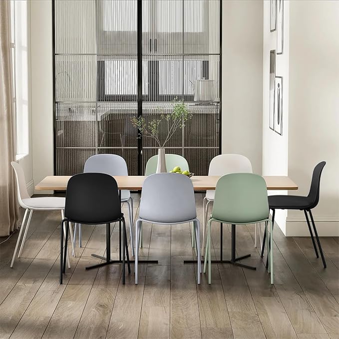 2xhome Modern Stackable Armless Dining Chair | Plastic Shell Seat with Metal Legs | Indoor or Outdoor Use | Home Kitchen Patio (4, Grey, Padded Seat)
