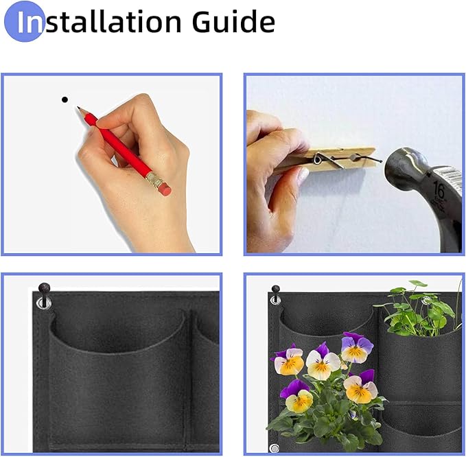 9 Pockets Hanging Planter Bags, Hanging Vertical Wall Mounted Plant Planting Grow Bags, Herb Garden Planter Outdoor Indoor Growing Bag, Gardening Vertical Greening Flower Container(0.5m×0.5m, Black)