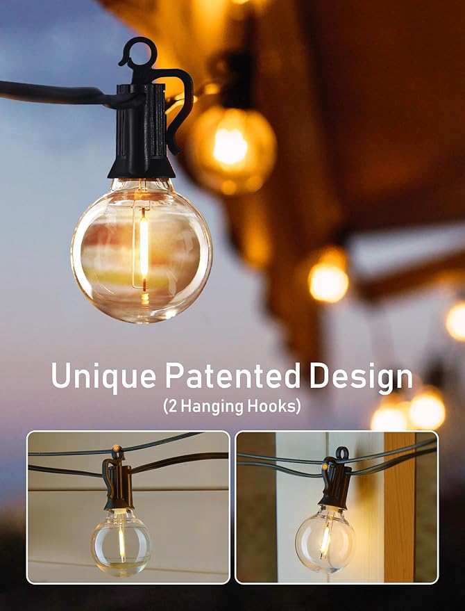 Brightown Outdoor String Lights, 100FT 100+2 G40 Bulbs Shatterproof Patio Lights, IP65 Waterproof Dimmable Hanging Connectable Globe LED Outdoor Lights for Backyard, Bistro, Porch, Deck, Balcony