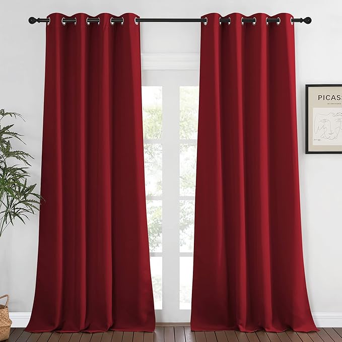 NICETOWN Bedroom Curtain Room Darkening Drapery 102 inches Length - Home Fashion Thermal Insulated Grommet Room Darkening Curtain for Living Room (Burgundy Red, 1 Panel, 52 x 102 inches)