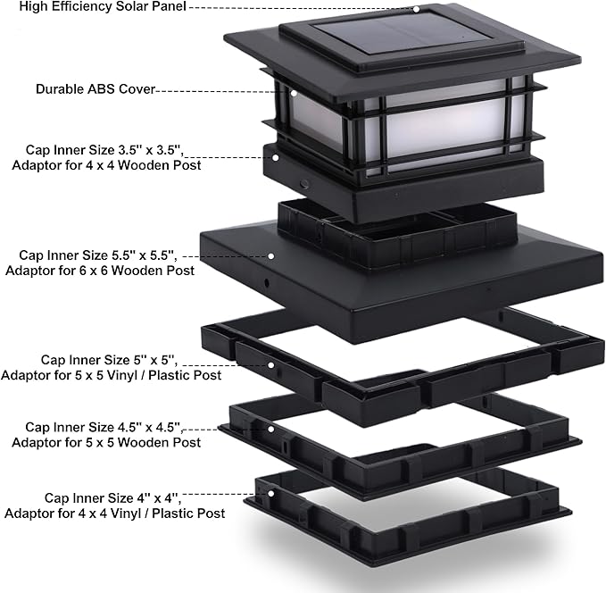 Dynaming 8 Pack Solar Post Cap Lights Outdoor with Flickering Flame Light, Fence Post Solar Lights Fit for 4x4 5x5 6x6 Vinyl/Wooden Posts, High Brightness SMD LED Lighting Decor for Garden Deck Patio