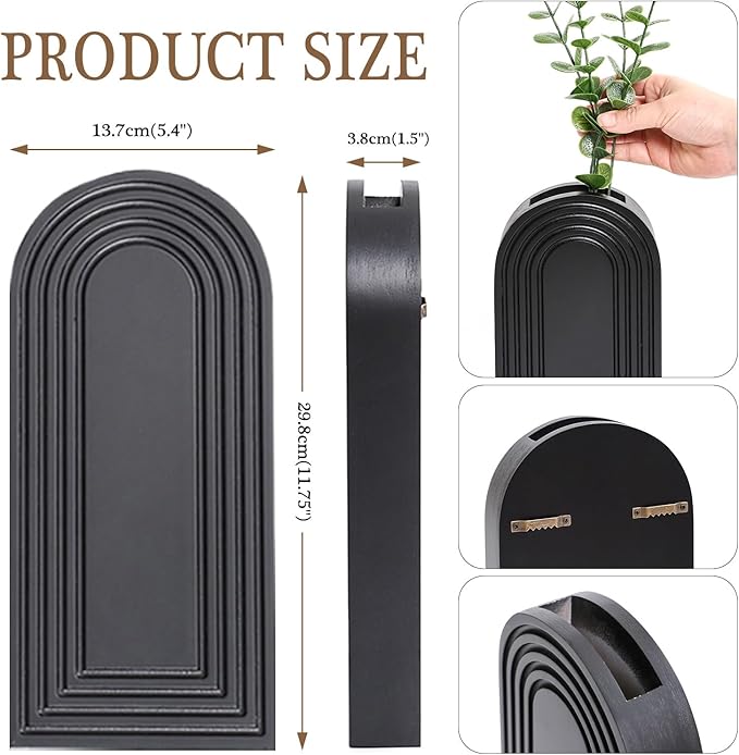 2 Pack Wooden Wall Vase Set - White Finish Modern Farmhouse & Boho Wall Decor for Entryway, Hallway, Bathroom, Living Room, Dining Room, Narrow Spaces