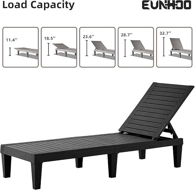 Chaise Lounge Outdoor Set of 4,Adjustable Pool Lounge Chair with 5 Positions Backrest, Waterproof Sun Loungers for Garden Pool Beach Patio Deck Sunbathing.Black