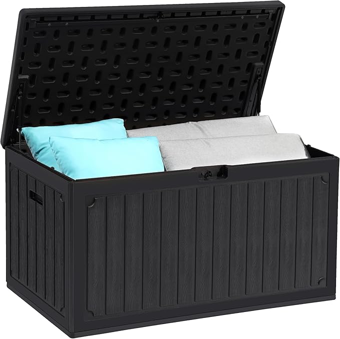 YITAHOME 90 Gallon Large Deck Box with Side Handles, Outdoor Double-Wall Storage for Patio Furniture Cushions, Garden Pool Accessories, Waterproof & Lockable