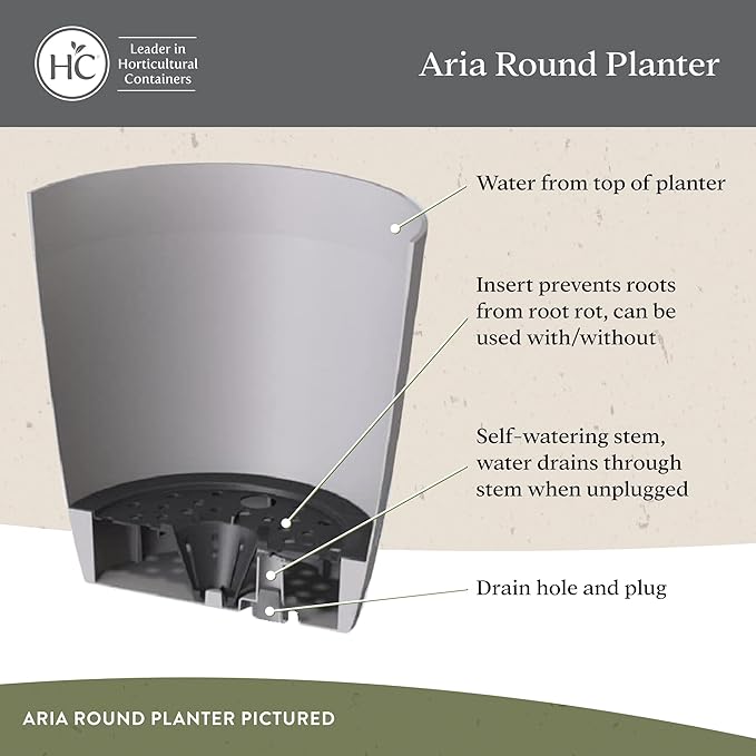 The HC Companies Aria Round Self-Watering Pot - Lightweight Plastic Planter for Herbs & More - Durable Plant Pots for Indoor Plants & Outdoor Plants (8" Glossy White, Pack of 1)