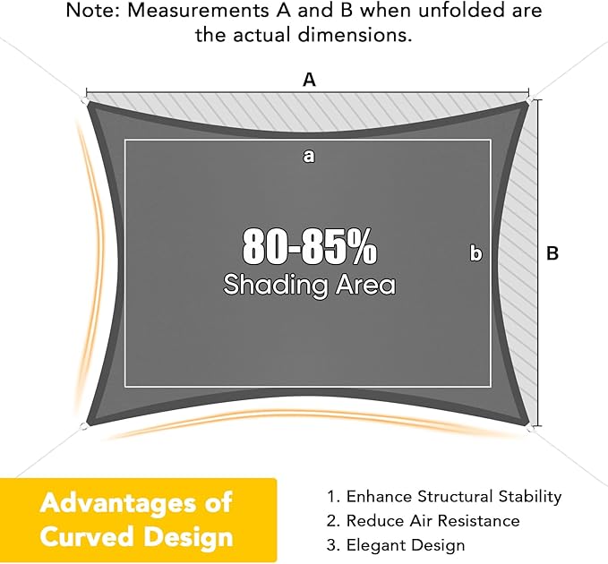 Artpuch Waterproof Sun Shade Sail, 10'x10' Dark Grey Rectangular, UV Resistant Rain Canopy, Curved Edges Shade Cloth for Outdoor Patio, Deck, Yard (Customizable)