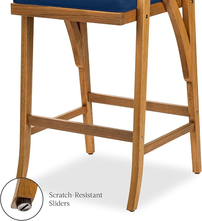 Best Choice Products Set of 2 Outdoor Acacia Wood Bar Stools Bar Chairs for Patio, Pool, Garden w/Weather-Resistant Cushions - Navy