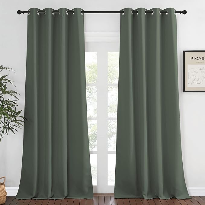 NICETOWN Blackout Curtain for Bedroom 108 inches Long - Grommet Thermal Curtain Light Blocking Room Darkening Window Treatment for Living Room (Dark Mallard, 1 Panel, W52 x L108)