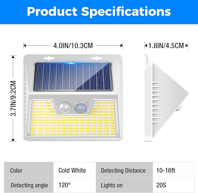 Peasur 16Pack Solar Motion Sensor Lights Outdoor Waterproof, 140LED 3 Modes Ultra-Bright Solar Powered Fence Lights, Security Wall Light for Outside Garden Yard Deck Stair Step