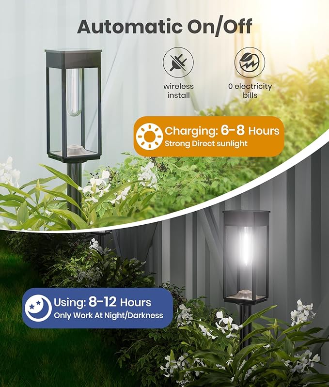 Solar Pathway Lights Outdoor, 2 Pack Bright Solar Lights Outdoor, IP65 Waterproof Solar Garden Lights Solar Powered Landscape Lighting for Yard Patio Walkway Driveway Pathway (Cool White)