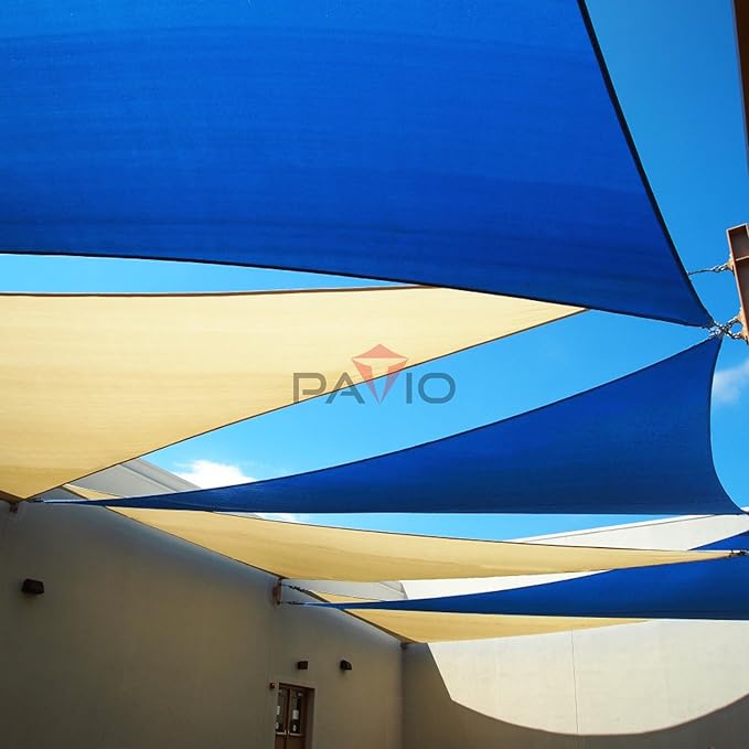 Patio Paradise 25' x 25' x 25' Sun Shade Sail Triangle Canopy Shade Cloth Fabric Sunlight Block Patio Pergola Cover HDPE Deck Awning for Outdoor Backyard Roof Shading, Blue