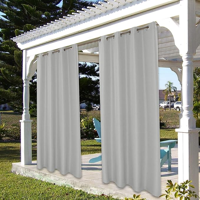 BONZER Waterproof Outdoor Curtains for Patio Porch Pergola Cabana Light Filtering Privacy Grommet Indoor Curtain Panels for Bedroom Living Room, 1 Panel, 84W x 108L inch, Silver
