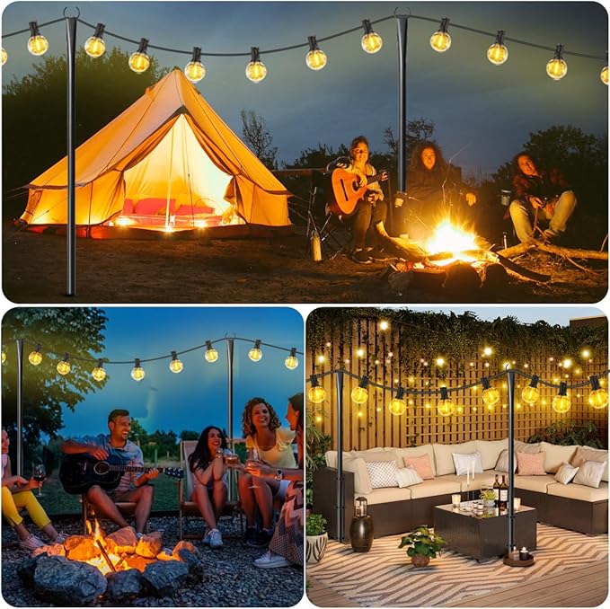 6 Pack 9FT String Light Poles for Outdoor,Metal Lights Hanging Pole Outside with Fork,Light Stand for Patio, Pergola, Garden, Backyard, Yard, Camping Party