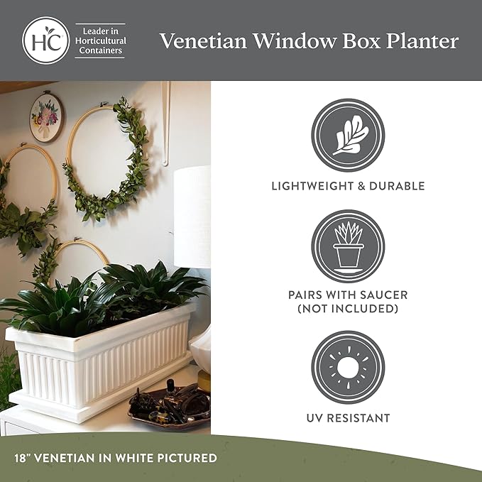 The HC Companies 24 Inch Venetian Window Planter Box with Drainage Plug, Lightweight UV-Resistant Plastic Indoor & Outdoor Planters, 2-Pack Flower Box for Garden & Home Decor, Sandstone