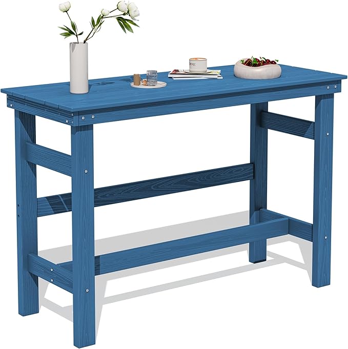 SERWALL 41" Outdoor Bar Table, HDPE Patio Bar Counter Height Table, All Weather Adirondack Outdoor Bar Height Table, Rectangle Patio Bar Table for Outside, Garden, Backyard, Balcony, Poolside, Blue