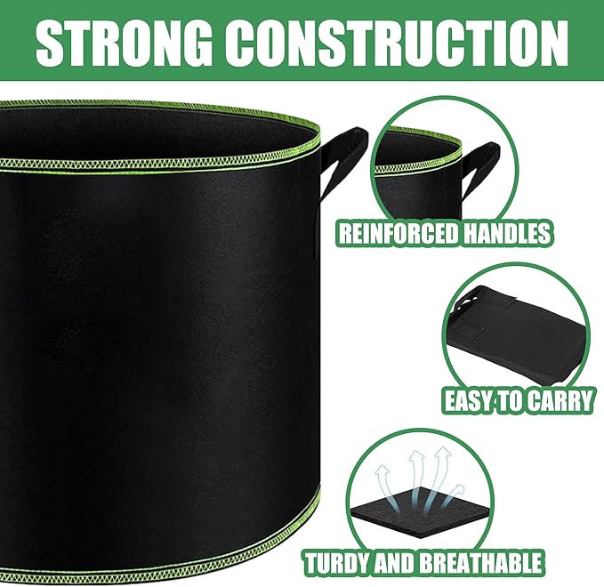 3-Pack 20 Gallon Grow Bags, Thickened Nonwoven Fabric Pots with Handles,Sturdy Garden Planters Aeration Gardening Container to for Plants, Vegetables, and Flowers