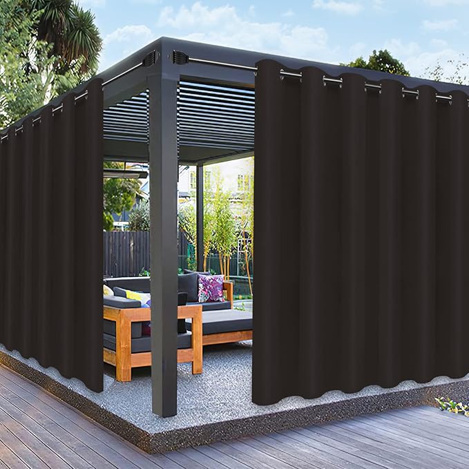 PureFit Outdoor Curtains for Patio Waterproof Weatherproof, UV and Fade Resistant Outside Curtains for Gazebo, Front Porch, Pergola, Sun Blocking Privacy Curtain, 100W x 95L inch, 1 Panel, Chocolate