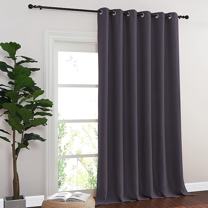 NICETOWN Sliding Door Curtain 108 Inches Long - Blackout Thermal Insulated Grommet Room Divider Privacy Drape for Patio Glass Door, 1 Panel, Greyish Purple, 100 Inch Extra Wide