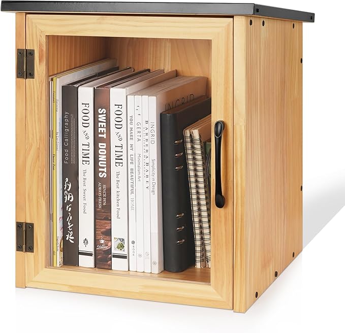 Outdoor Library Outdoor Book Box Storage Small Wooden Cabinet Little Literature Box for Neighborhoods Community and Schools Sharing Books, Flyers, Newspapers, Food and Art (A)