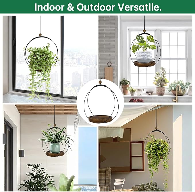 Hanging Planters for Indoor Plants,Plant Hanger with Sturdy Wood Base,Modern Boho Macrame Plant Hanger,Wall Ceiling Window Stands(Plants/Pots Not Included) (1 Pack-Circle)