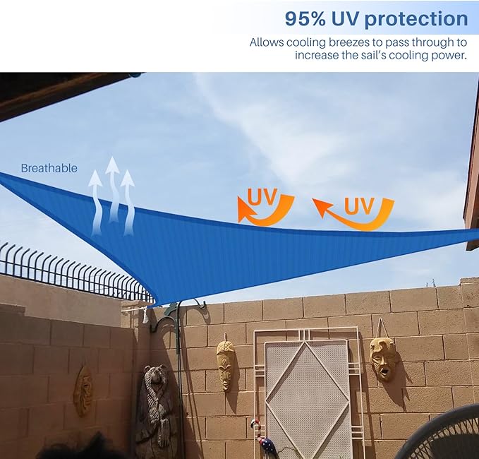 E&K Sunrise 8' x 8' x 8' Sun Shade Sail Triangle Canopy Shade Cover UV Block for Patio Backyard Garden Outdoor (Blue)