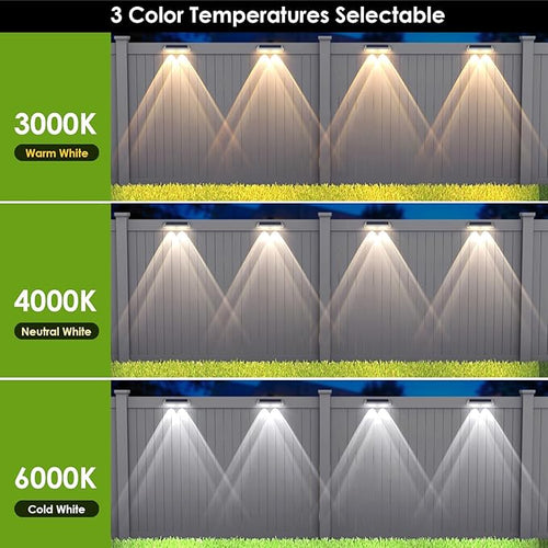 12 Pack Solar Fence Lights Outdoor Waterproof LED - 3000/4000/6000K 3 Mode, IP65 Waterproof Fence Lights Solar Powered, Solar Wall Lights for Outside, Backyard/Step/Patio/Deck Fence/Stair Railings