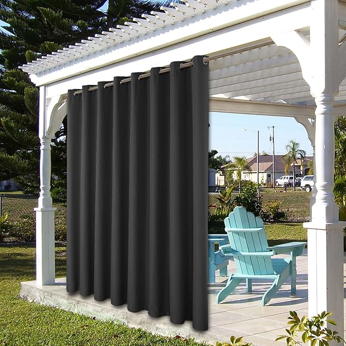 BONZER Waterproof Outdoor Curtains for Patio Porch Pergola Cabana Thick Privacy Extra Wide Grommet Indoor Curtains for Bedroom Living Room, 1 Panel, 150W x 84L inch, Charcoal
