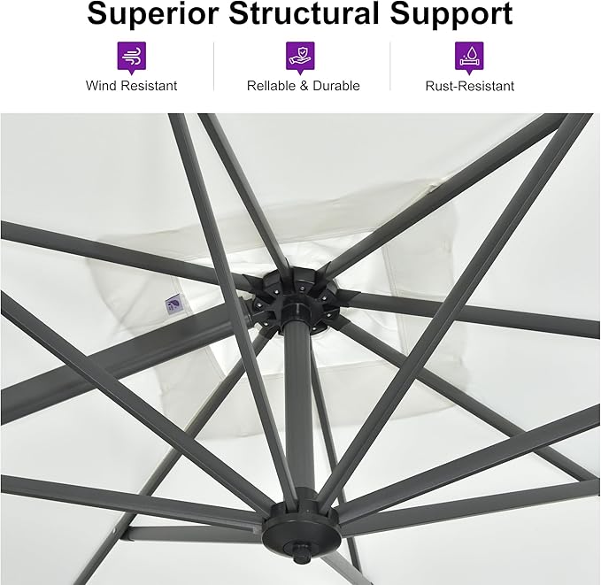 PURPLE LEAF 11 Feet Patio Umbrella Outdoor Cantilever Round Umbrella Aluminum Offset Umbrella with 360-degree Rotation for Garden Deck Pool Patio White