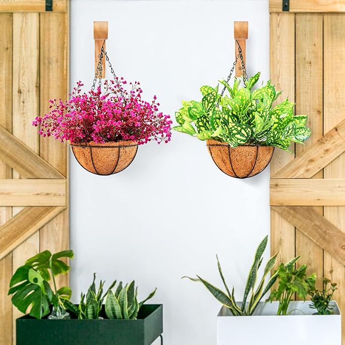 FGSAEOR Plant Hangers Outdoor, Hanging Plant Hooks for Indoors, Wave-Shaped Wooden Hanging Baskets for Wall Plant Hooks Heavy Duty for Flower Pots Wind Chimes and Bird Feeders (2-Pack, 6.8-Inch)