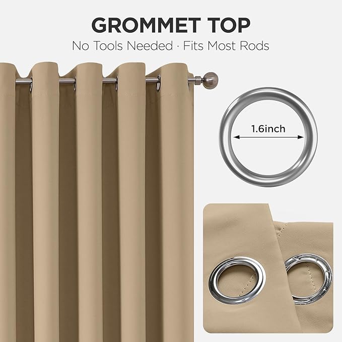 Joydeco Blackout Patio Sliding Door Curtains 72 Inches Long, Grommet Privacy Room Divider Curtains, Extra Wide Thermal Blackout Drapes for Bedroom Living Room (Light Beige, 60Wx72L, 1 Panel)