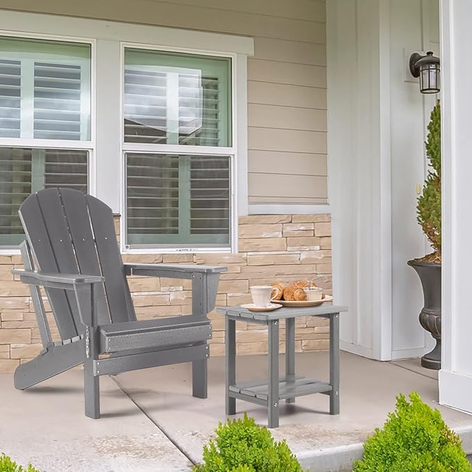 Adirondack Outdoor Side Table, 2-Tier Sturdy Patio End Table Weather Resistant, 16.5" Solid Side Table for Patio, Pool, Porch
