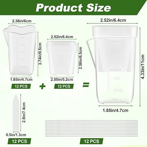 12 Pack Self Watering Pots Set for Indoor Plants, 2.5" Small Clear Self Watering Planters with Watering Holes Plastic Flower Pot with 12 Labels, 12 Ropes